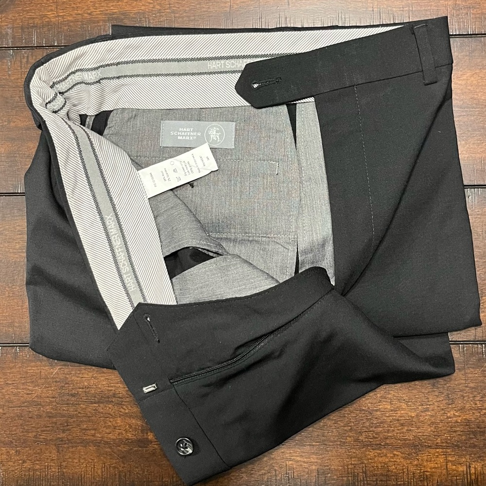 34x28 Hart Schaffner Marx Black Wool/Spandex Dress Pants - Picture 2 of 3